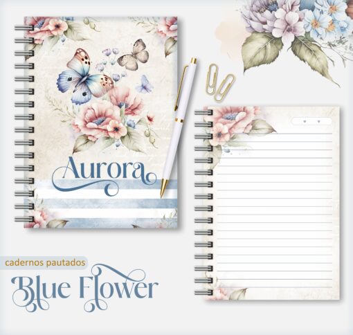 Caderno Personalizado Blue Flower 03 - 100 folhas