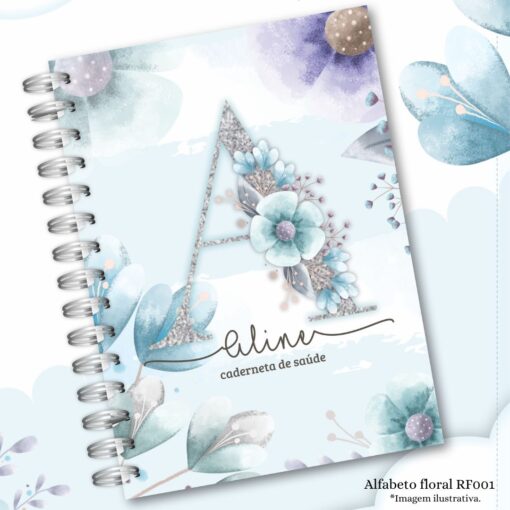 Caderneta de Saúde Alfabeto floral azul Menina RF001